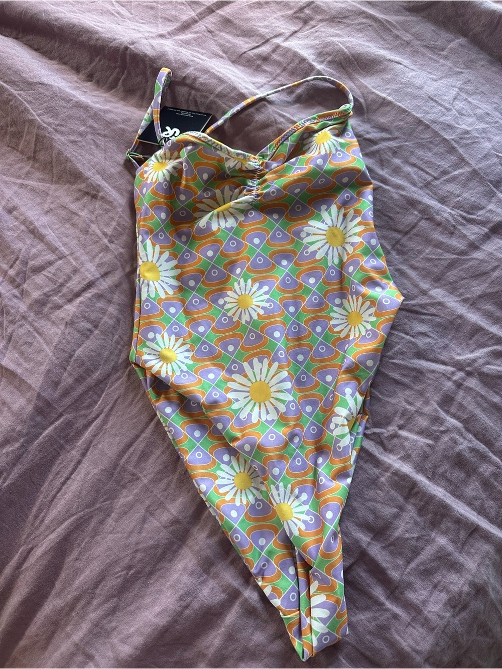 Inner Realm Retro Daisy One-Piece Swimsuit - Yellow, Lavender & Orange